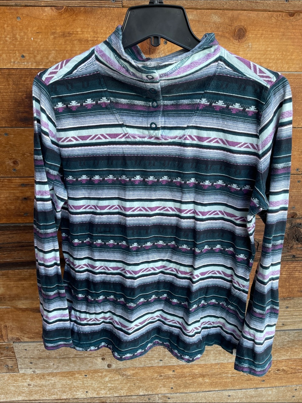Woolrich Women’s Large 100% Cotton Southwest Print Mock Neck Henley Long Sleeve